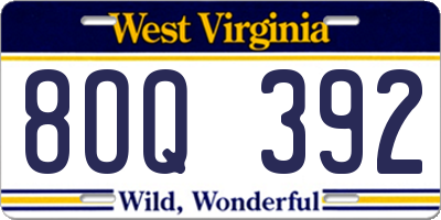 WV license plate 8OQ392
