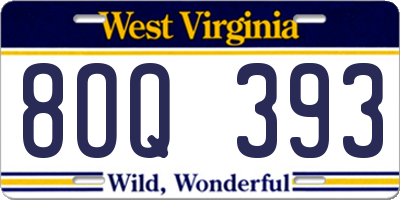 WV license plate 8OQ393