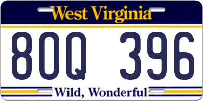 WV license plate 8OQ396