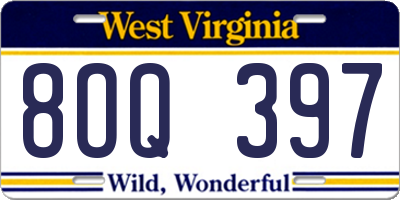 WV license plate 8OQ397