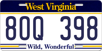 WV license plate 8OQ398