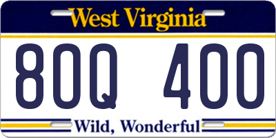 WV license plate 8OQ400