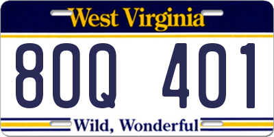 WV license plate 8OQ401