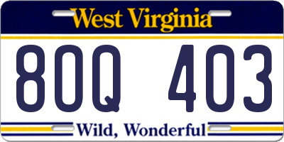 WV license plate 8OQ403