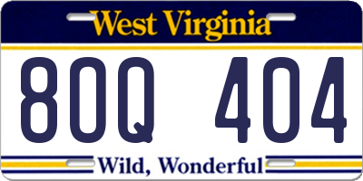 WV license plate 8OQ404