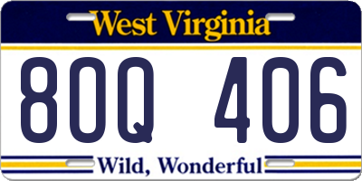 WV license plate 8OQ406