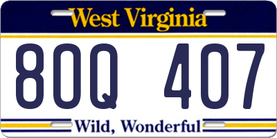 WV license plate 8OQ407