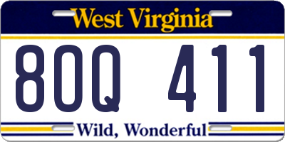WV license plate 8OQ411