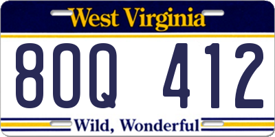 WV license plate 8OQ412