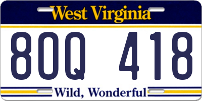 WV license plate 8OQ418