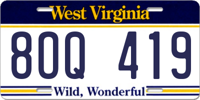 WV license plate 8OQ419