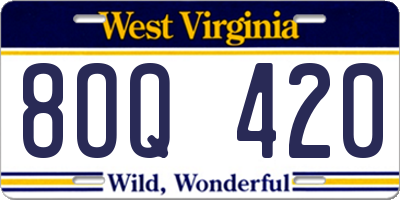 WV license plate 8OQ420