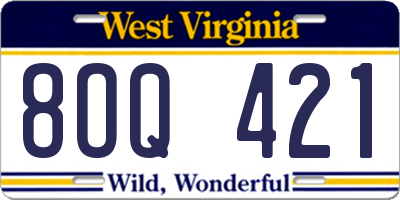 WV license plate 8OQ421