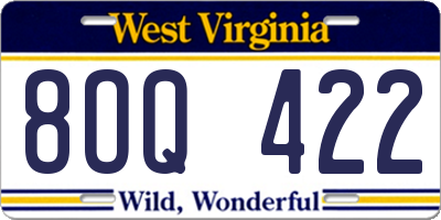 WV license plate 8OQ422
