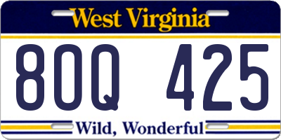WV license plate 8OQ425