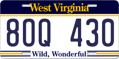 WV license plate 8OQ430