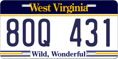 WV license plate 8OQ431