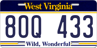 WV license plate 8OQ433