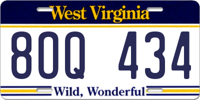 WV license plate 8OQ434