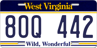 WV license plate 8OQ442