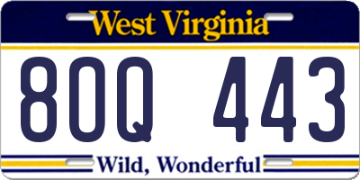 WV license plate 8OQ443