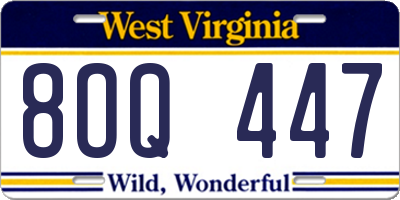 WV license plate 8OQ447
