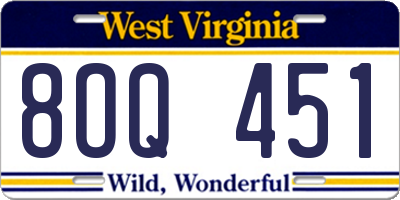 WV license plate 8OQ451