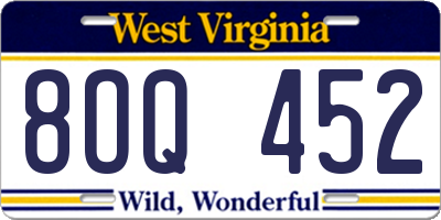 WV license plate 8OQ452