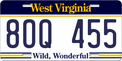 WV license plate 8OQ455