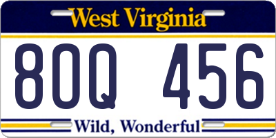 WV license plate 8OQ456