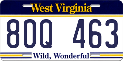 WV license plate 8OQ463