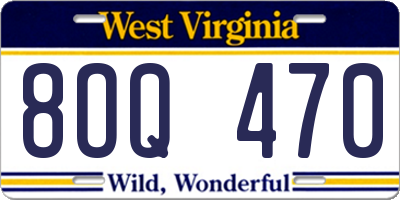 WV license plate 8OQ470