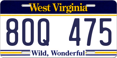WV license plate 8OQ475