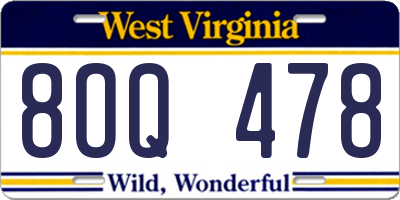 WV license plate 8OQ478