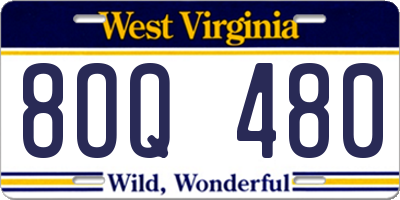 WV license plate 8OQ480