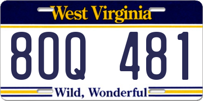 WV license plate 8OQ481