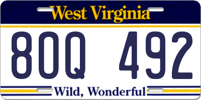 WV license plate 8OQ492