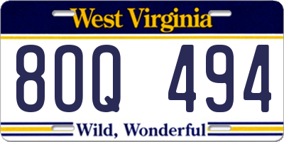 WV license plate 8OQ494
