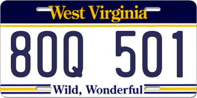 WV license plate 8OQ501