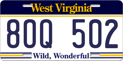 WV license plate 8OQ502