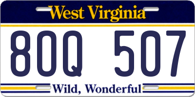 WV license plate 8OQ507