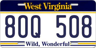 WV license plate 8OQ508