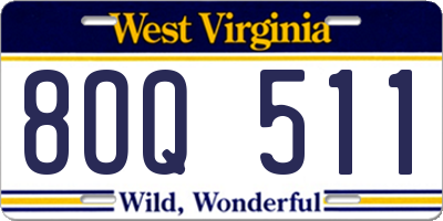 WV license plate 8OQ511