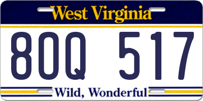 WV license plate 8OQ517
