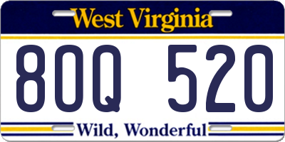 WV license plate 8OQ520
