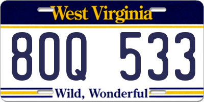WV license plate 8OQ533