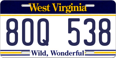 WV license plate 8OQ538