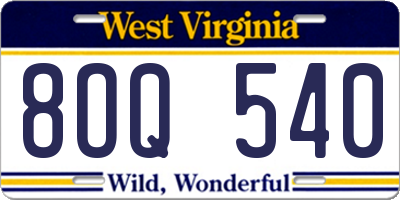 WV license plate 8OQ540