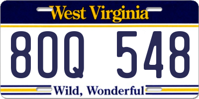 WV license plate 8OQ548