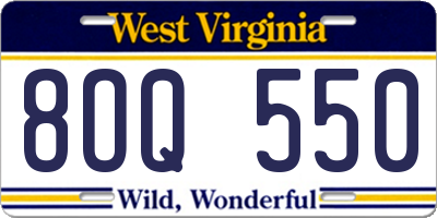 WV license plate 8OQ550